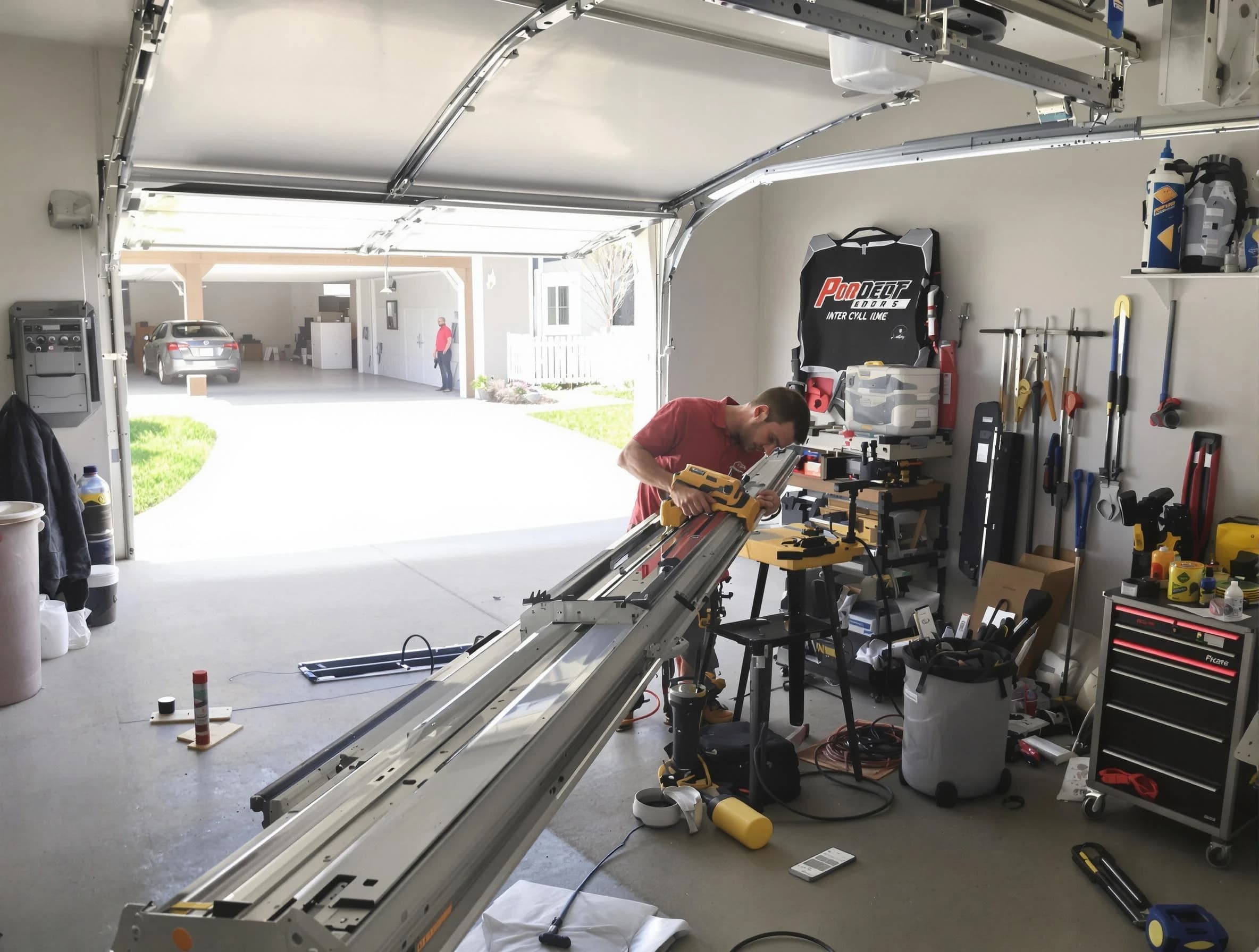 Adams Garage Door Repair expert performing track repair in Adams