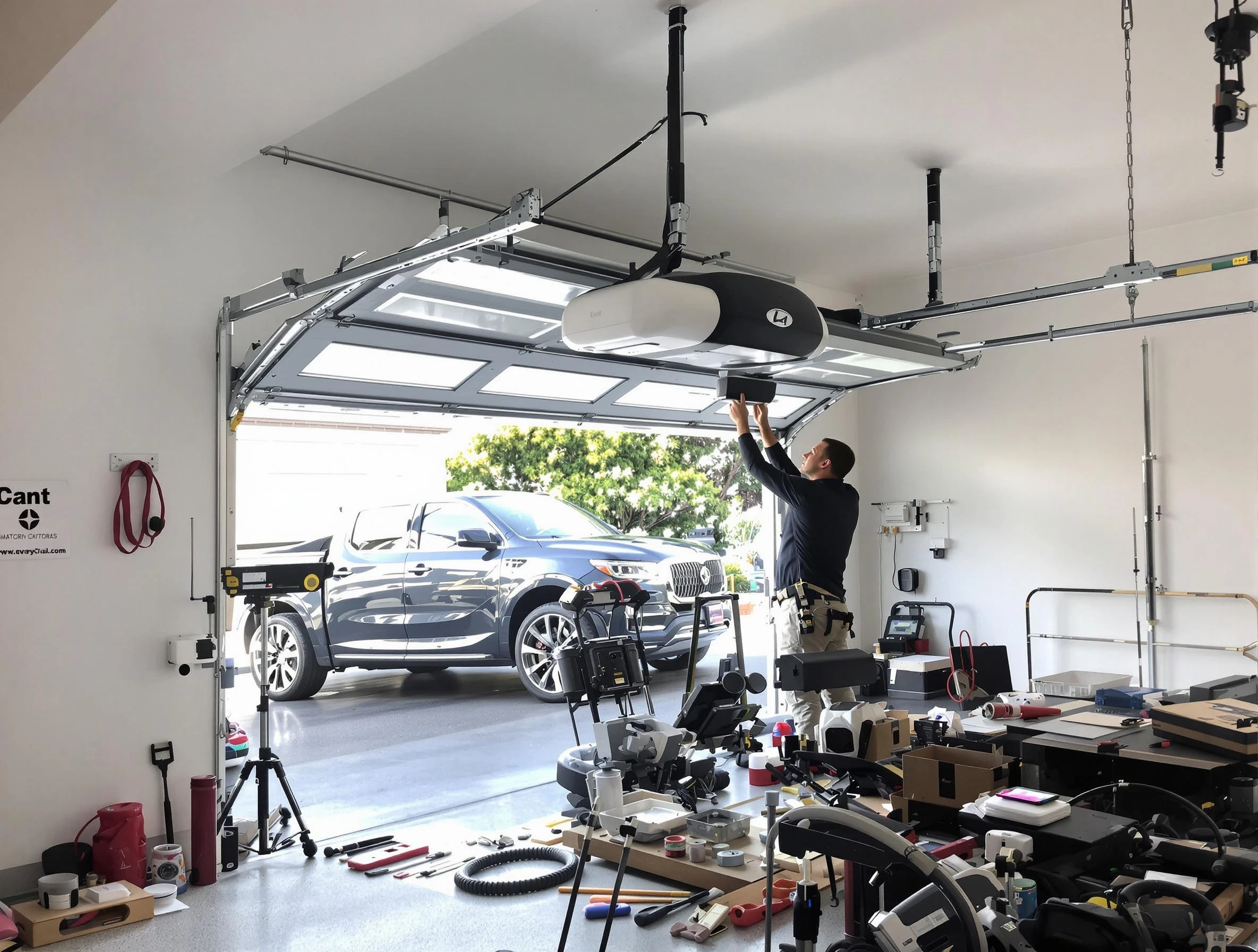Adams Garage Door Repair specialist installing smart garage door opener system in Adams home