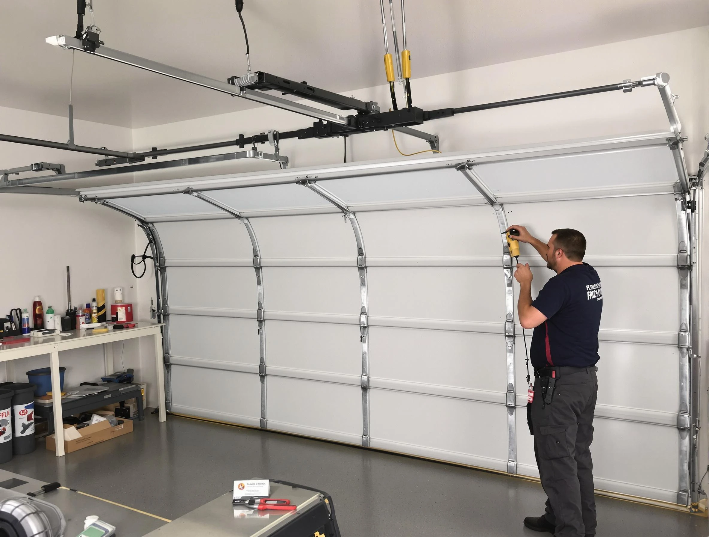 Adams Garage Door Repair certified technician performing overhead door system repair in Adams